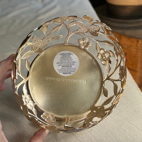 Bath & Body Works Gold Flower Butterfly Round Bowl Globe 3 Wick Candle Holder - Picture 5 of 6